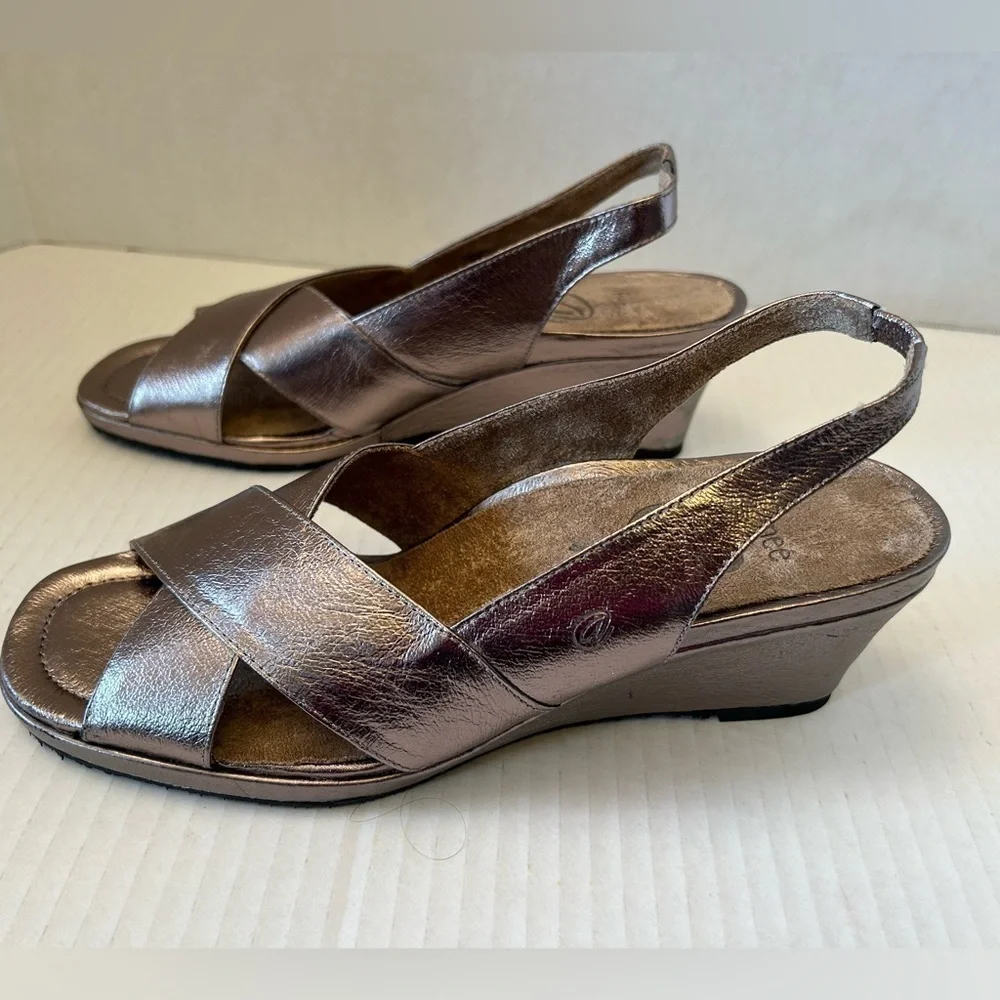 JRenee’ women’s Antolina wedge sandal in color: Taupe Metallic size 9.5 M NWOB.H